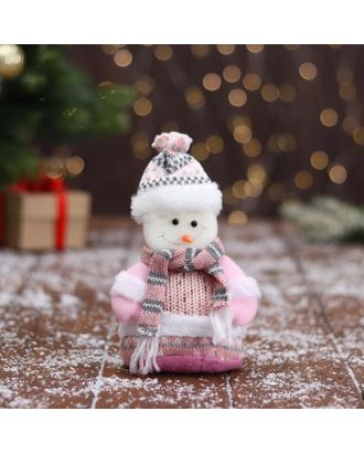 Мягкая игрушка "Снеговик в вязаном костюме" 9х15 см, розовый арт. СМЛ-163710-1-СМЛ0006932399