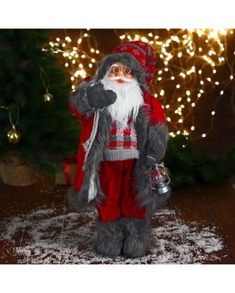 Дед Мороз "В красном клетчатом свитере, с фонариком" 23х45 см арт. СМЛ-185072-1-СМЛ0006938353