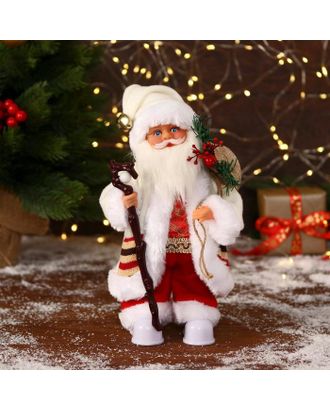 Дед Мороз "В белом костюмчике с орнаментом, с посохом" двигается, 11х30 см арт. СМЛ-170854-1-СМЛ0006938375