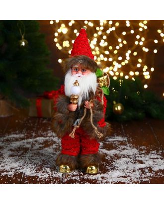 Дед Мороз "В свитере и шубке с коричневым мехом" двигается, лампа светится, 15х30 см арт. СМЛ-185193-1-СМЛ0006938391