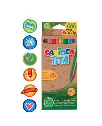Карандаши пластиковые 12 цветов Carioca "Tita. EcoFamily" заточенные, картон, с заботой о природе, европодвес арт. СМЛ-220245-1-СМЛ0006941366