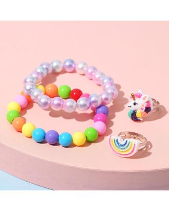 Набор детский "Выбражулька" 4 предмета: браслет, 2 кольца, радуга, цветной арт. СМЛ-185047-1-СМЛ0006946976