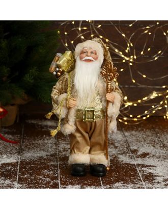 Дед Мороз "В золотой шубе, с ремешком, с посохом и подарками" 16х30 см арт. СМЛ-195518-1-СМЛ0006949611