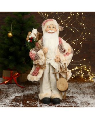 Дед Мороз "В клетчатой  шубе, кофте ромбик, с подарками" 25х45 см арт. СМЛ-195527-1-СМЛ0006949623