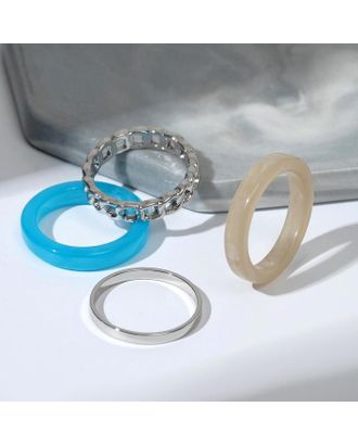 Кольцо набор 4 штуки "Кристаллы" арабика, цвет бежево-голубой в серебре, размер МИКС арт. СМЛ-165150-1-СМЛ0006951118