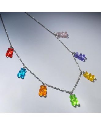 Колье "Мармеладный мишка" компания, цветное в серебре, 50 см арт. СМЛ-169812-1-СМЛ0006970345