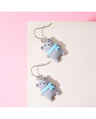 Серьги детские "Выбражулька" мишки, цвет серо-голубой в серебре арт. СМЛ-168976-1-СМЛ0006970531