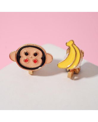Купить Детская бижутерия Клипсы детские "Выбражулька" обезьянка с бананами, цветные в золоте арт. СМЛ-169830-1-СМЛ0006970849 оптом в Череповце