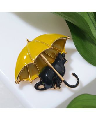 Брошь "Кошка" под зонтом, цвет чёрно-жёлтый в золоте арт. СМЛ-196439-1-СМЛ0006970857