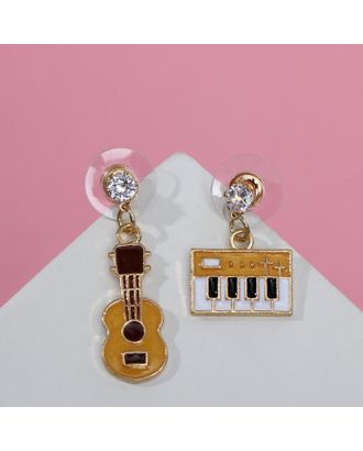 Серьги эмаль "Клавиши и гитара" висячие, цветные в золоте арт. СМЛ-188202-1-СМЛ0006970938