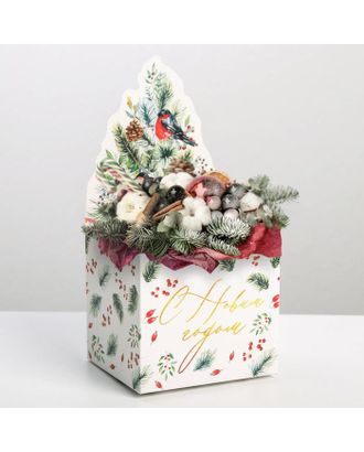 Коробка для мини-букетов «С новым годом», снегири, 12 х 17 х 10 см арт. СМЛ-164037-1-СМЛ0006979906
