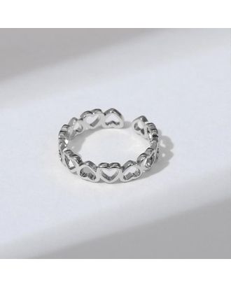 Кольцо "Цепь из сердечек", цвет серебро, безразмерное арт. СМЛ-169959-1-СМЛ0007005456