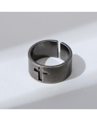 Кольцо "Крестик" внутри, цвет серый металл, безразмерное арт. СМЛ-169978-1-СМЛ0007005475
