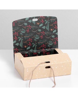 Коробка складная двухсторонняя «Новогодняя ботаника», 20 × 18 × 5 см арт. СМЛ-163790-2-СМЛ0007007603