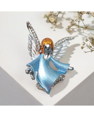 Брошь "Ангелок", цвет бело-голубой в серебре арт. СМЛ-188396-1-СМЛ0007036429