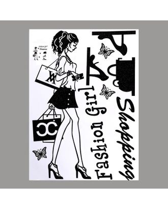 Наклейка пластик интерьерная чёрная "Девушка шоппинг" блёстки 50х70 см арт. СМЛ-210199-1-СМЛ0007040461