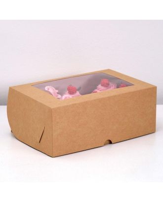 Коробка на 6 капкейков с окном, крафт, 25 х 17 х 10 см, набор 5 шт. арт. СМЛ-157550-1-СМЛ0007041823