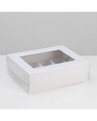 Коробка на 12 капкейков с окном, белая, 32,5 х 25,5 х 10 см, набор 5 шт. арт. СМЛ-163105-1-СМЛ0007041827