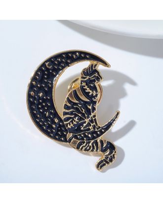 Значок "Кот на Луне", цвет чёрный в золоте арт. СМЛ-226299-1-СМЛ0007062817