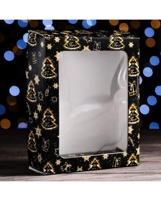 Коробка подарочная, крышка-дно, с окном "Праздничное волшебство", 18 х 15 х 5 см арт. СМЛ-172284-1-СМЛ0007067112