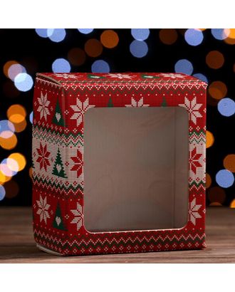 Коробка подарочная, крышка-дно, "Новогодний принт", 14,5 х 14,5 х 6 см арт. СМЛ-167564-1-СМЛ0007067127