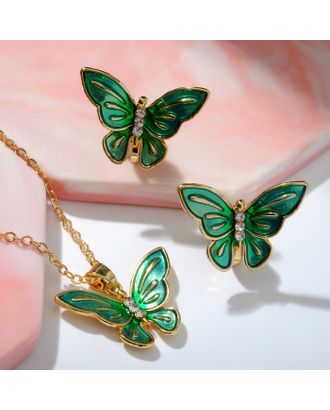 Набор "Выбражулька" 2пред-та: клипсы, кулон, бабочки весенние, цвет зелёный в золоте арт. СМЛ-227907-1-СМЛ0007077027