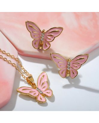 Набор "Выбражулька" 2пред-та: клипсы, кулон, бабочки весенние, цвет розовый в золоте арт. СМЛ-227909-1-СМЛ0007077029