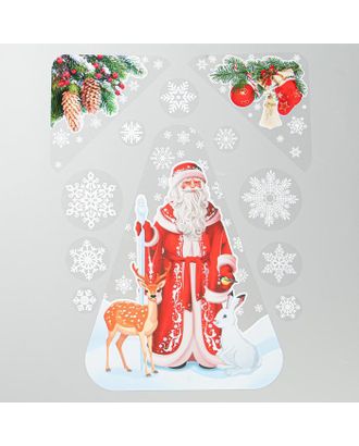 Набор наклеек "Дед мороз и снежинки" вырубная, 40 х 30 см арт. СМЛ-228452-1-СМЛ0007090162