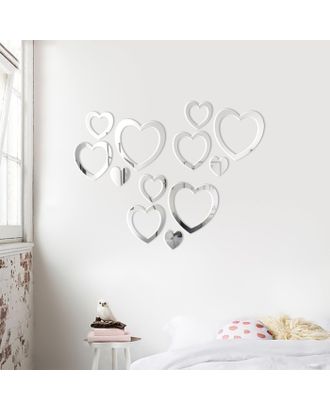 Декор настенный "Сердца", из акрила, зеркальный, 12 элементов от 5.5 см до 14.6 см арт. СМЛ-211971-1-СМЛ0007111667