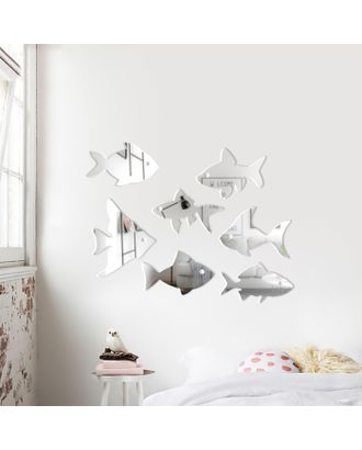 Декор настенный "Рыбки", из акрила, зеркальный, 7 элементов 15х16.3 см ,серебро арт. СМЛ-211973-1-СМЛ0007111669
