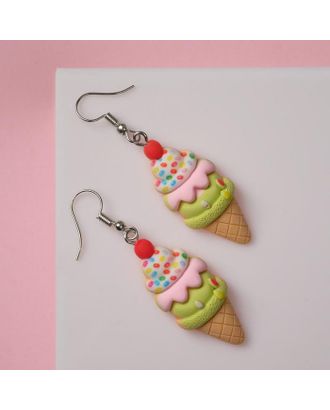 Серьги ассорти "Вкусняшки" мороженое в рожке , цветной в серебре арт. СМЛ-160126-1-СМЛ0007116024