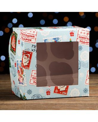 Упаковка на 4 капкейков с окном "Новогодняя почта", 16 х 16 х 10 см арт. СМЛ-182856-1-СМЛ0007118155