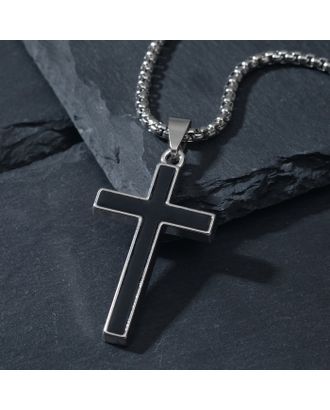 Кулон "Крест" перспектива, цвет чёрный в серебре, 70см арт. СМЛ-194645-1-СМЛ0007121239