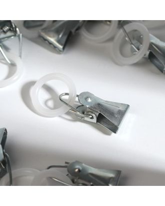 Зажим для штор, 25 × 15 мм, с пластиковым кольцом d = 12 мм, цвет серебряный (10шт) арт. СМЛ-155666-1-СМЛ0007123376