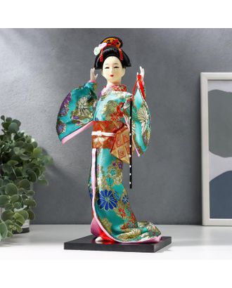 Кукла коллекционная "Гейша в бирюзовом кимоно с цветами" 32х13х13 см арт. СМЛ-160599-1-СМЛ0007148343