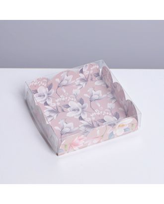Коробка для кондитерских изделий с PVC крышкой «Цветы», 10,5 × 10,5 × 3 см арт. СМЛ-192112-1-СМЛ0007155156