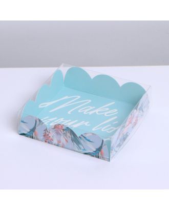 Коробка для кондитерских изделий с PVC крышкой «Make your life sweet», 10,5 × 10,5 × 3 см арт. СМЛ-196230-1-СМЛ0007155161