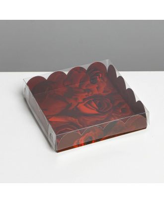 Коробка для кондитерских изделий с PVC крышкой «Розы», 13 × 13 × 3 см арт. СМЛ-196709-1-СМЛ0007155169