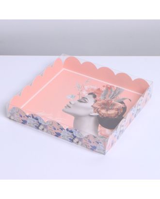 Коробка для кондитерских изделий с PVC крышкой «Живи мечтой», 18 × 18 × 3 см арт. СМЛ-195847-2-СМЛ0007155177