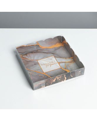 Коробка для кондитерских изделий с PVC крышкой «Мрамор», 15 × 15 × 3 см арт. СМЛ-194594-1-СМЛ0007155185