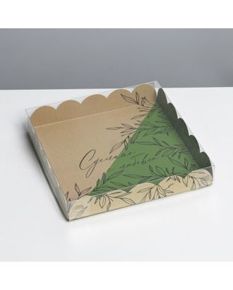 Коробка для кондитерских изделий с PVC крышкой «Крафт», 18 × 18 × 3 см арт. СМЛ-193986-1-СМЛ0007155198