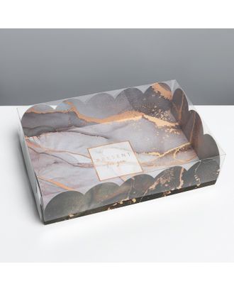 Коробка для кондитерских изделий с PVC крышкой «Мрамор», 20 × 30 × 8 см арт. СМЛ-193990-1-СМЛ0007155215