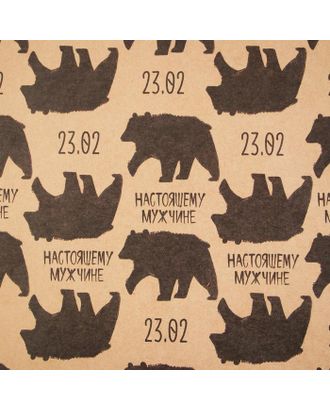 Бумага упаковочная крафтовая «Медведь 23 февраля», 50 × 70 см арт. СМЛ-185117-1-СМЛ0007315947