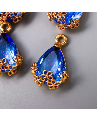 Декор для творчества пластик "Капля с золотыми цветочками" синий кристалл 2х1,2 см арт. СМЛ-200970-1-СМЛ0007330719
