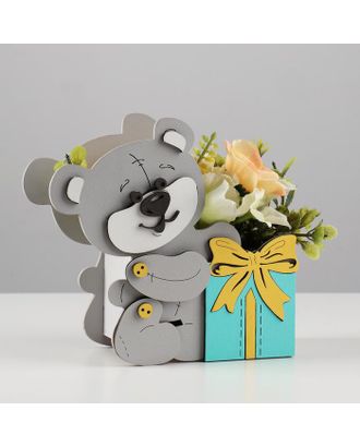 Подарочная упаковка "Мишка с подарком" 17х8х16 см серый пастель-тиффани арт. СМЛ-168407-1-СМЛ0007337362