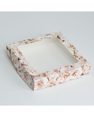 Коробка складная с окном "Пионы", 20 х 20 х 4 см арт. СМЛ-187418-1-СМЛ0007343493
