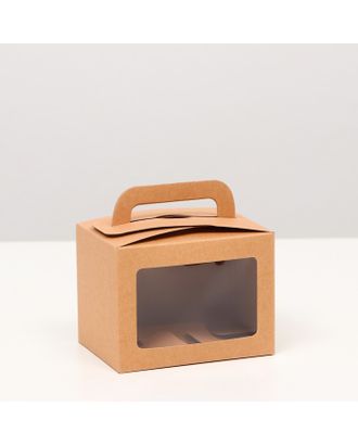 Коробка складная, с окном и ручкой, крафт,, 7 х 7 х 10 см арт. СМЛ-200998-1-СМЛ0007347991