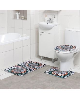 Набор ковриков для ванны и туалета 3 шт 35х39, 40х50, 45х75 см "Каменные завитки" арт. СМЛ-170284-1-СМЛ0007354866