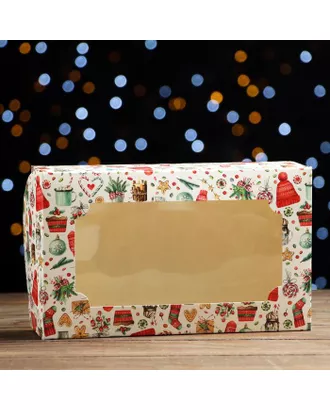Купить Упаковка для пирожных Коробка складная с окном под зефир "Новогодниее настроение", 25 х 15 х 7 см арт. СМЛ-185186-1-СМЛ0007425615 оптом в Казахстане