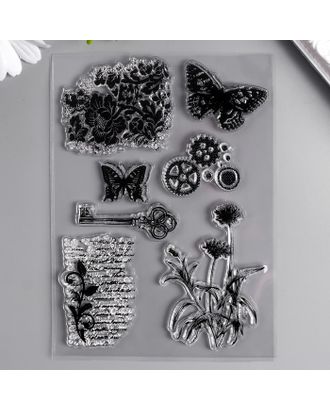 Штамп для творчества силикон "Бабочки, цветы и ключ" 15х10 см арт. СМЛ-213528-1-СМЛ0007425856